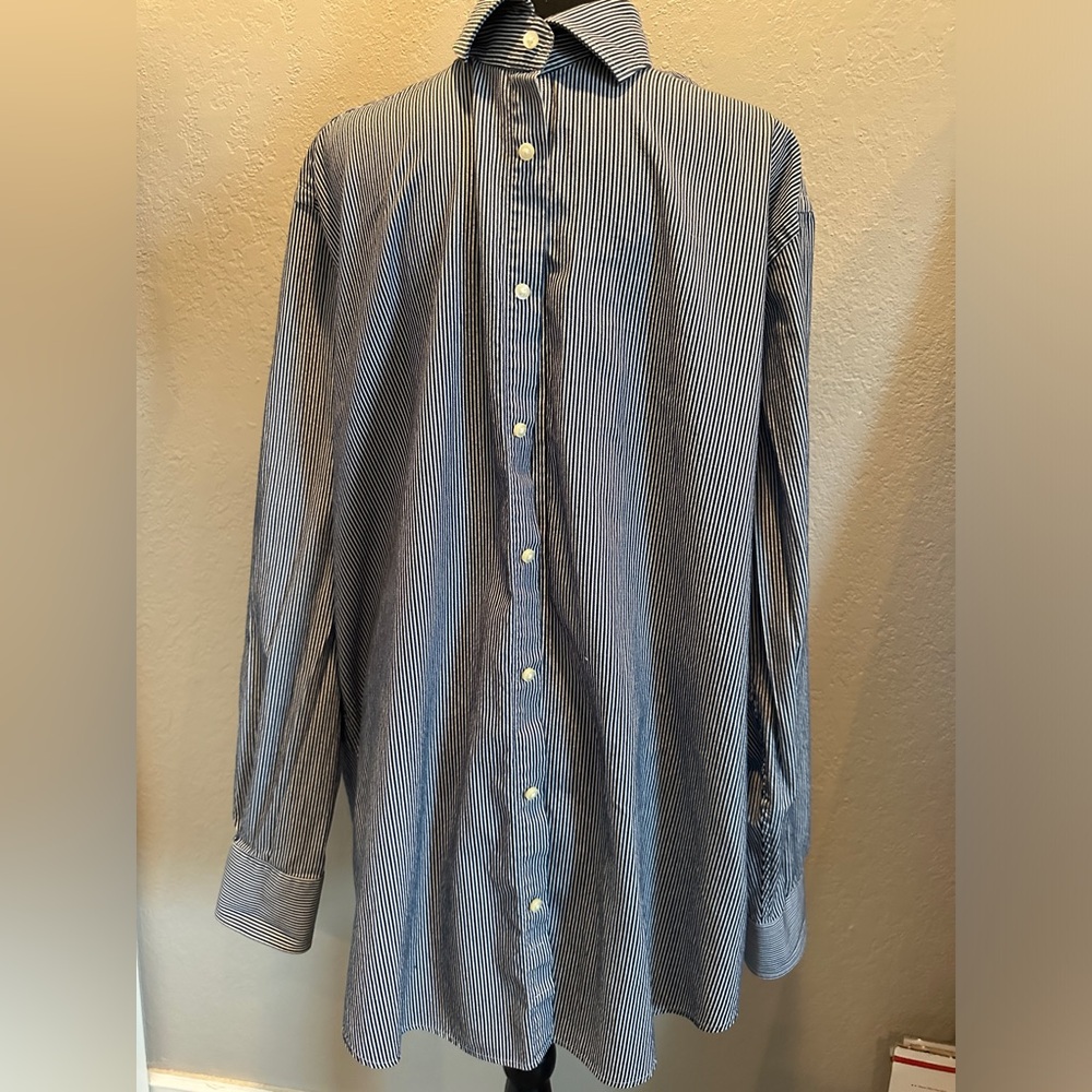 Thomas Dean Men's Blue Striped Shirt XXL